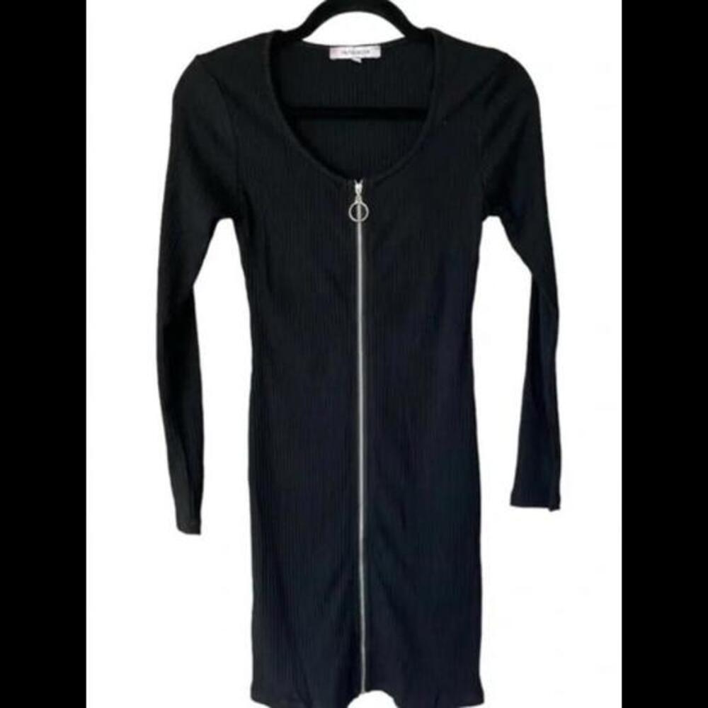 NWT Olivaceous Front Zip Mini Long Sleeve Dress Black, S